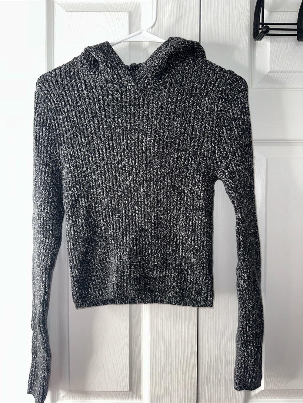 Aria Marled Black & White Hooded Ribbed Sweater